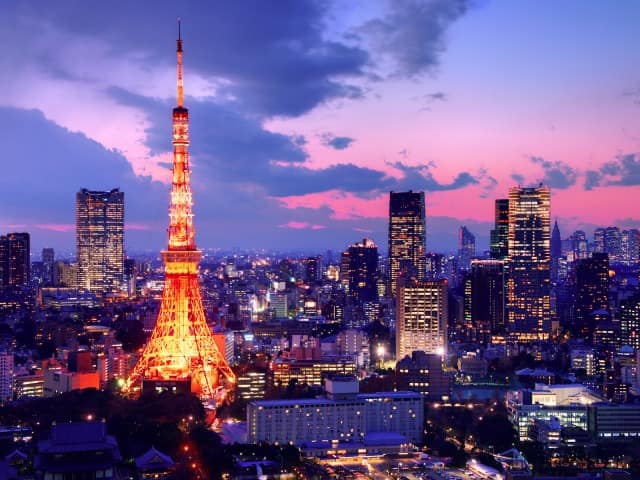 Vista aérea torre cidade Tóquio, Japão